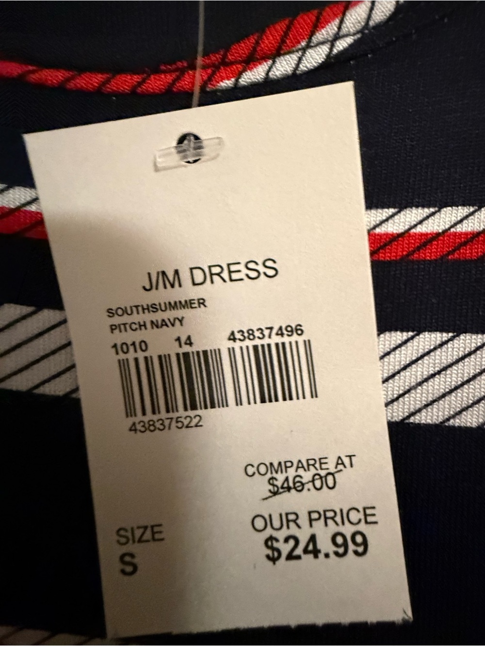 Striped Navy, White & Red Tie-Shoulder Swing Dress Size S - Picture 2 of 3